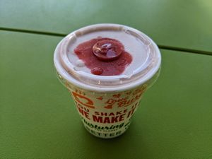 Strawberry soy-based shake. at Next Level Burger - Austin in Austin