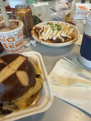 Cheezy burger, chili cheese fries and a peanut butter chocolate milkshake… YUMM  at Next Level Burger - Austin in Austin