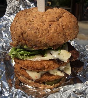 Double stacked chikn sandwich at Next Level Burger - Austin in Austin