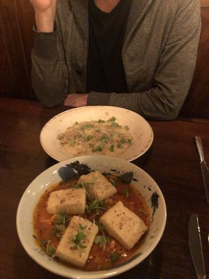 Risotto (back), crispy tofu (front) at Provender Kitchen & Bar in Ellsworth