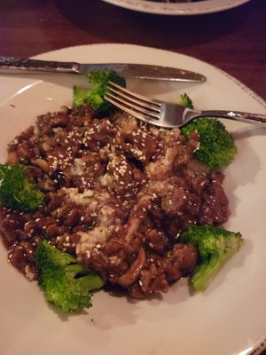 Mongolian  "beef" made with seitan at Provender Kitchen & Bar in Ellsworth