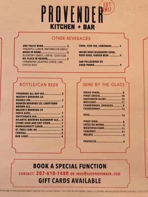 Beverages at Provender Kitchen & Bar in Ellsworth