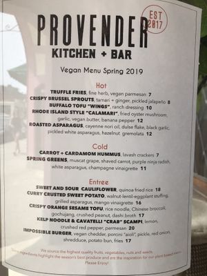  VEgan menu spring 2019 at Provender Kitchen & Bar in Ellsworth