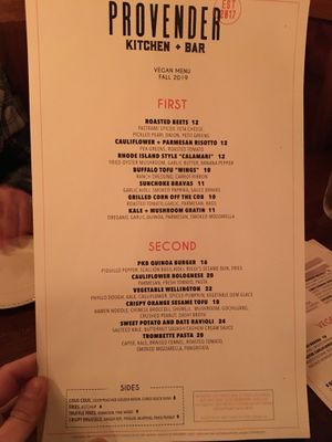 Vegan Menu! Holy Shmoly! at Provender Kitchen & Bar in Ellsworth