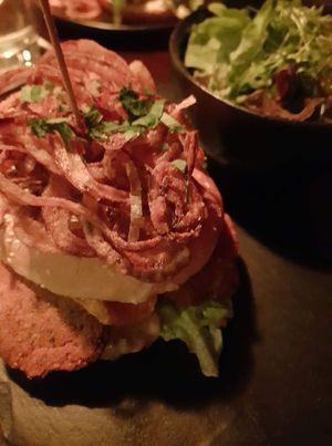 Vegan Falafel Burger with Tahinispread and side salad  at Bonnie & Clyde in Stuttgart