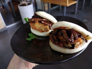 Bao buns with mushroom and aubergine at Wagamama in Nicosia
