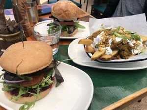 Vegan homie burger and vegan loaded fries  at The Citadel in Whanganui
