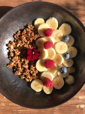 Yogurt, granola, fruits at Avit in Athens