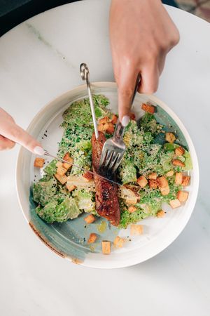 Caesar’s: Romaine lettuce, chicory, ch*cken kebab, sesame mayo, parmesan flakes, crouton at Avit in Athens