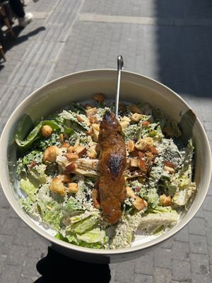 Caesar salad with seitan kebab at Avit in Athens