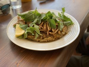 Potato roesti, oyster mushroom, lemon and thyme - herbs infused into the perfectly cooked potatoes topped with a generous amount of divine mushrooms create this substantial dish! at Avit in Athens
