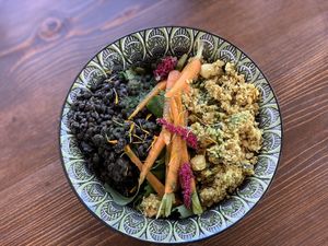 Buddha Bowl of the day! Beluga lentils!  at Avit in Athens