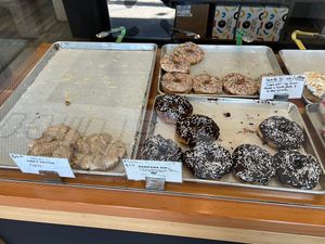 Vegan options. Apple fritter, vanilla and chocolate icing   at Darkside Donuts in Saskatoon
