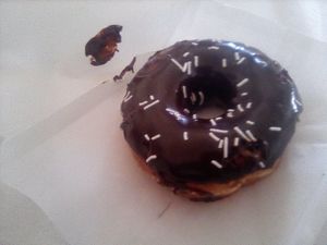 Chocolate glaze with sprinkles at Darkside Donuts in Saskatoon