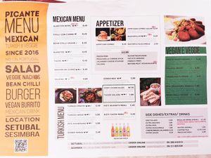 menu at Picante in Setubal
