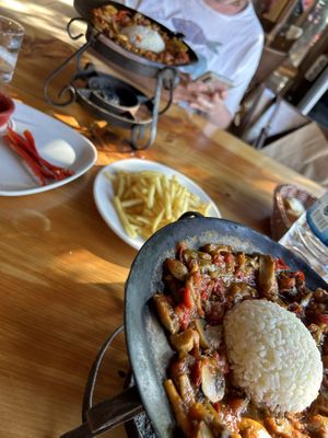 Mushroom stew x2 and houmous plate and chips  at Fat Boys in Goreme