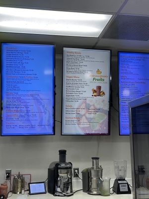 menu (some options not on the vegan menu can be made or are vegan. just ask!)   at Extraordinary Fruits in San Diego