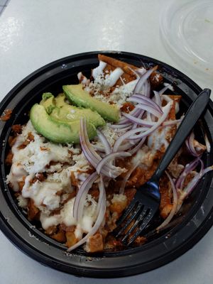 Chilaquiles w/vegan cheese and soy chorizo at Extraordinary Fruits in San Diego