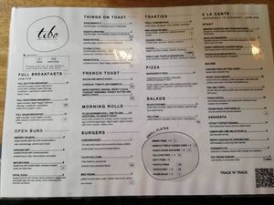 Menu at Tibo in Glasgow