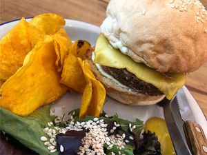 Vegan burger  at Las Vegan in Lisbon
