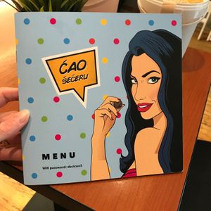 Menu cover at Ćao Šećeru in Belgrade
