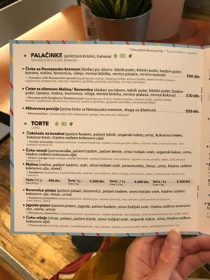 Menu page - Pancakes and cakes at Ćao Šećeru in Belgrade
