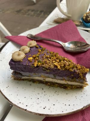 Raw blueberry and pistachio cake  at Ćao Šećeru in Belgrade