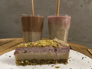 Blueberry cake and 2 shakes  at Ćao Šećeru in Belgrade