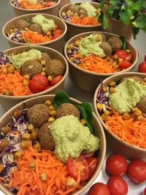 Buckwheat balls and olive pesto salad at Biomarket Deli in Tallinn
