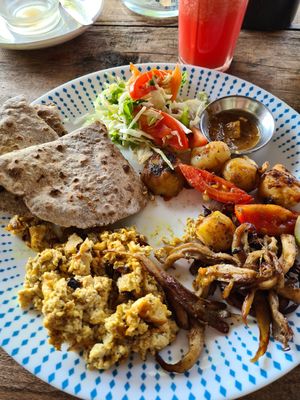 Vegan breakfast with mushrooms at Rest Point Cafe in Pokhara