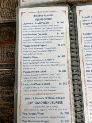 Menu with vegan section  at Rest Point Cafe in Pokhara