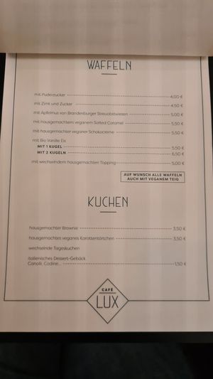 Speisekarte at Cafe Lux in Berlin