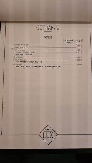 Speisekarte at Cafe Lux in Berlin