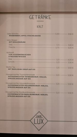 Speisekarte at Cafe Lux in Berlin