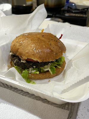 Mushroom burger (hubby had, not gf)  at New Life in Grand Bahama