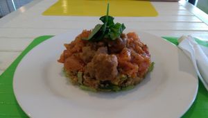 Quinoa with veggies and BBQ mushrooms at New Life in Grand Bahama
