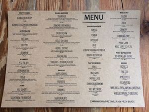 Menu at Vege Love in Warsaw