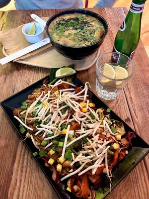 Ramen and pad Thai. Tasty! at Vege Love in Warsaw