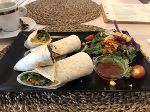 Hummus wrap w quinoa at Gloria Bendita in Malaga