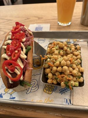 Turkish impossible sausage with chickpea side  at Wursthall in San Mateo