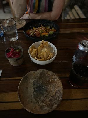 Crunchy vegetables with tortillas and divine sauce   at Humo in Tulum