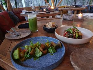 Tomato salad and mushroom cerviche at Humo in Tulum