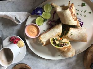 Beautifully presented wrap made from scratch at Mudra in Ubud