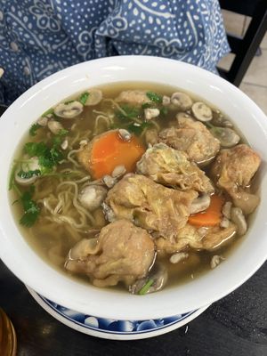 Wonton yellow noodles   at Veggie Life Restaurant in South El Monte