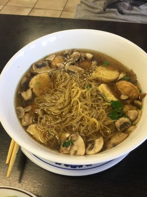 Yellow noodle wonton soup at Veggie Life Restaurant in South El Monte
