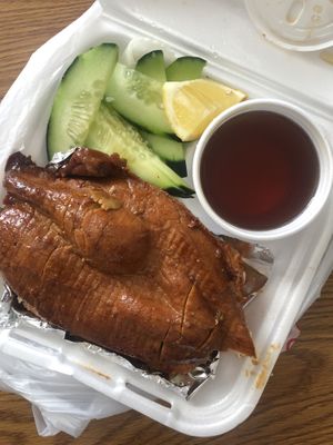 Roasted chicken with fried rice at Veggie Life Restaurant in South El Monte