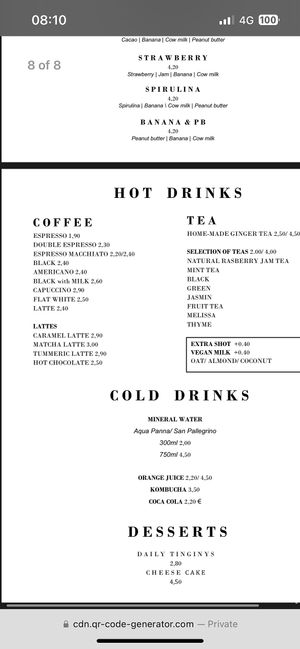 English menu  at Daily Poison in Vilnius