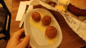 Arancini with risotto, green peas & vegan cheese filling at Shakti in Beer Sheva