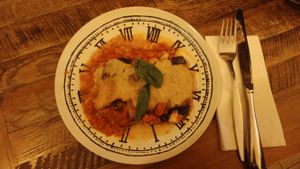 baked tofu and basil stuffed eggplant rolls at Shakti in Beer Sheva