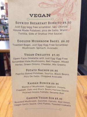 Vegan menu  at People's Cafe in Berkeley
